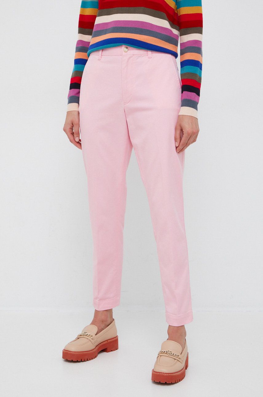 Polo Ralph Lauren spodnie damskie kolor różowy fason chinos high waist