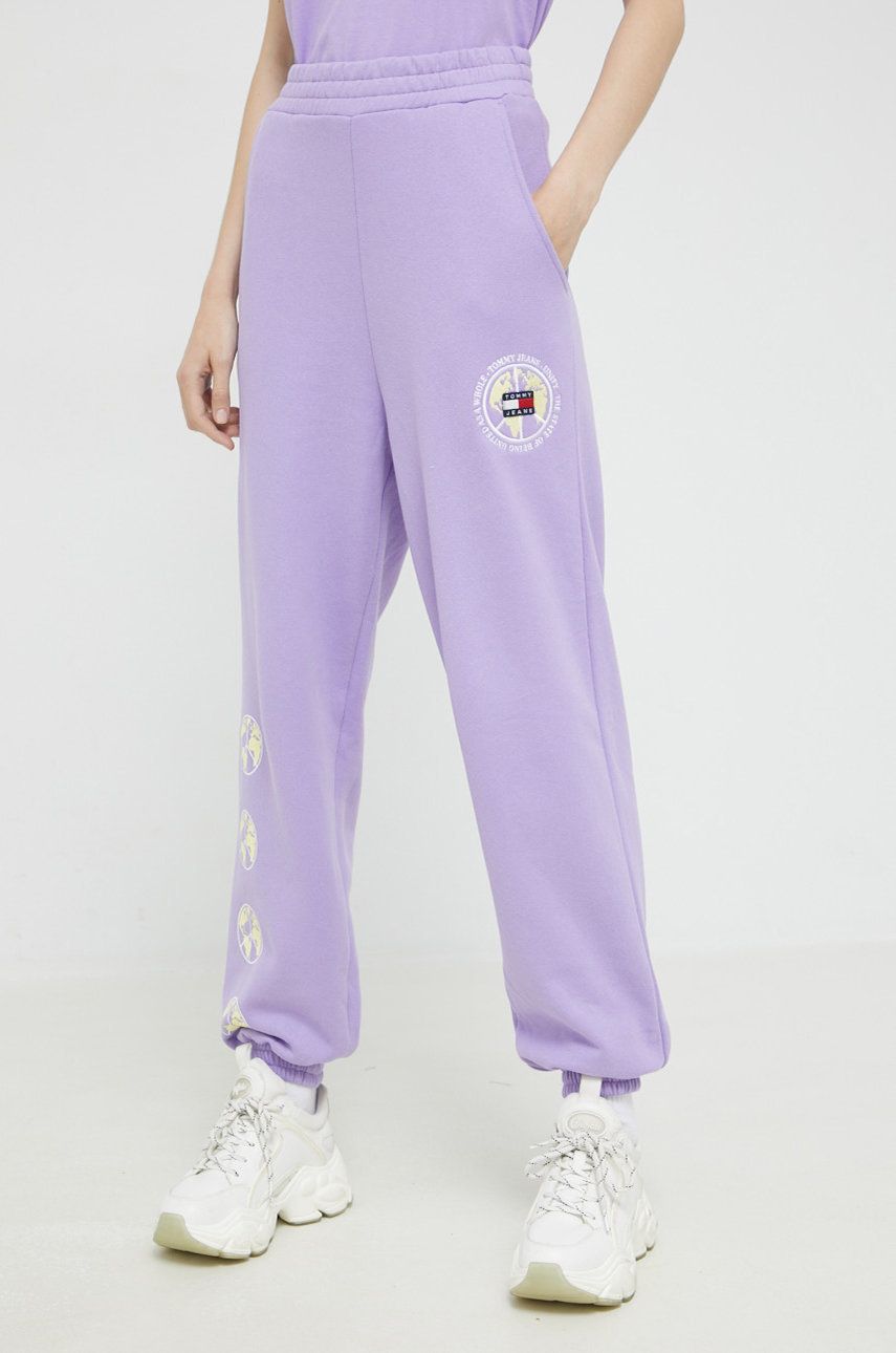Tommy Jeans spodnie dresowe damskie kolor fioletowy z aplikacją