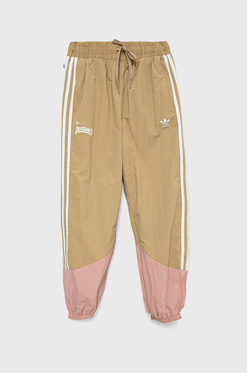 Adidas Originals pantaloni de trening pentru copii hc4541 culoarea bej, cu imprimeu
