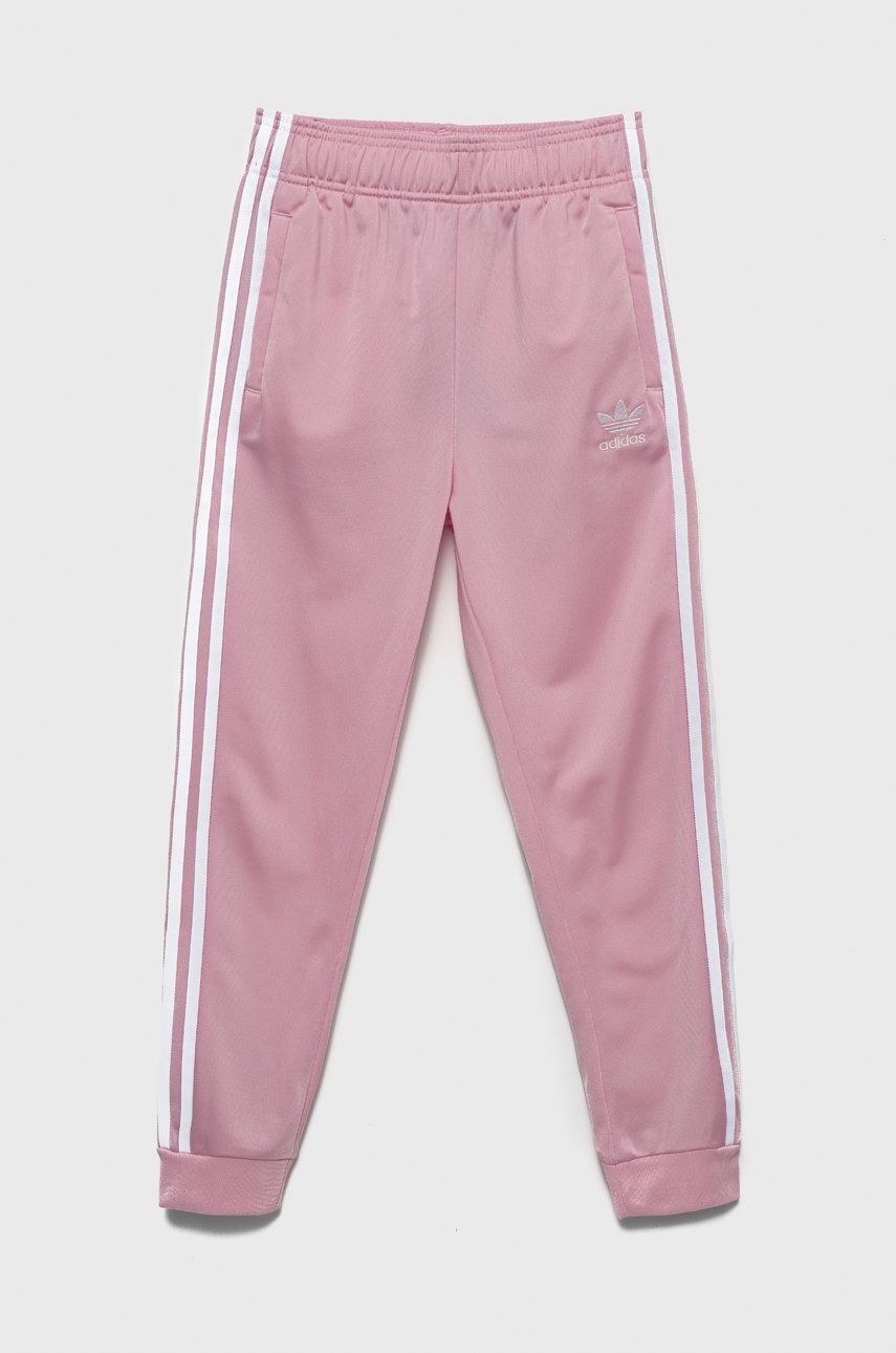 Dětské tepláky adidas Originals růžová barva, s aplikací - růžová -  100% Recyklovaný polyester