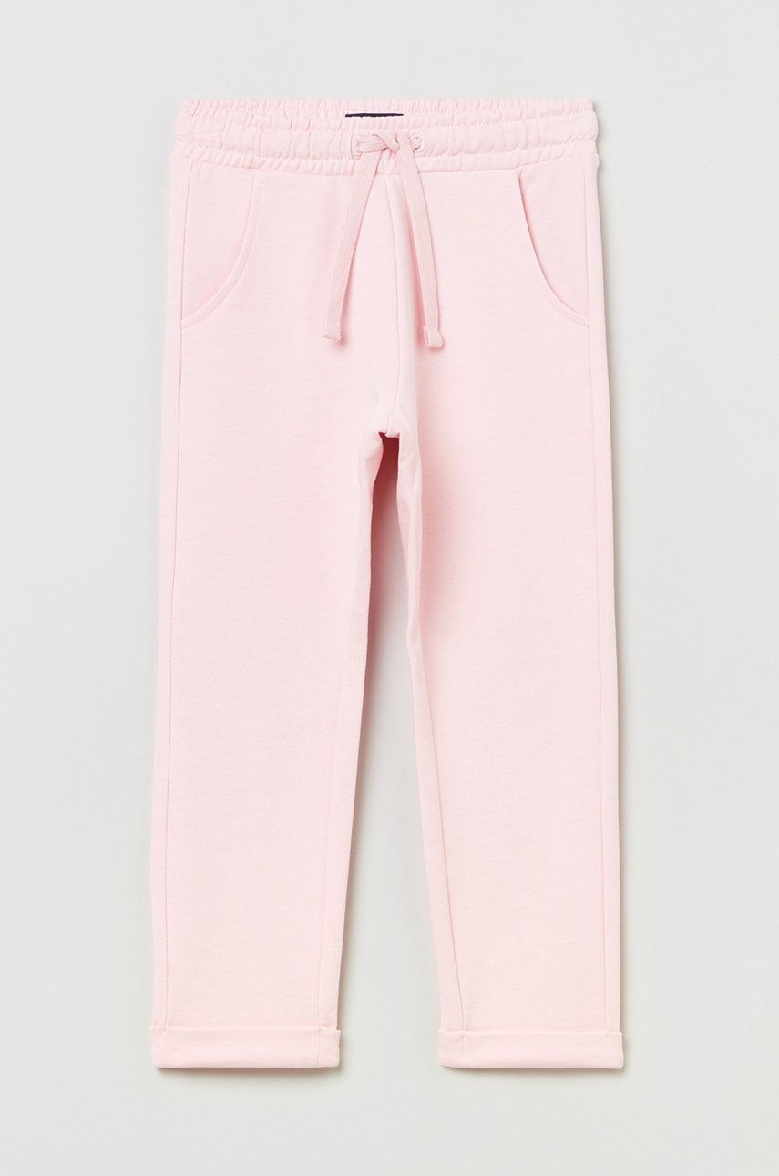 OVS spodnie bawełniane dziecięce kolor różowy gładkie