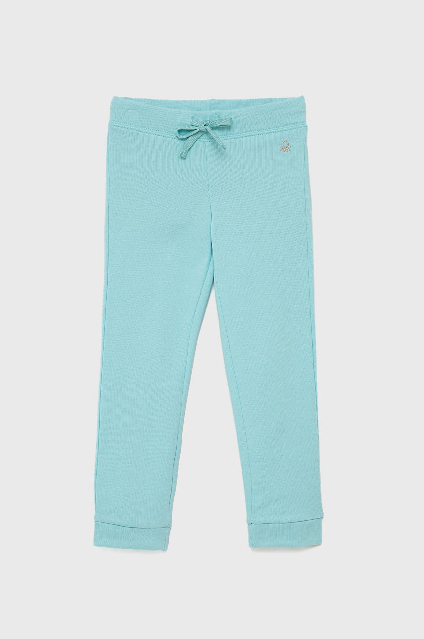 United Colors Of Benetton pantaloni de bumbac pentru copii culoarea turcoaz, neted