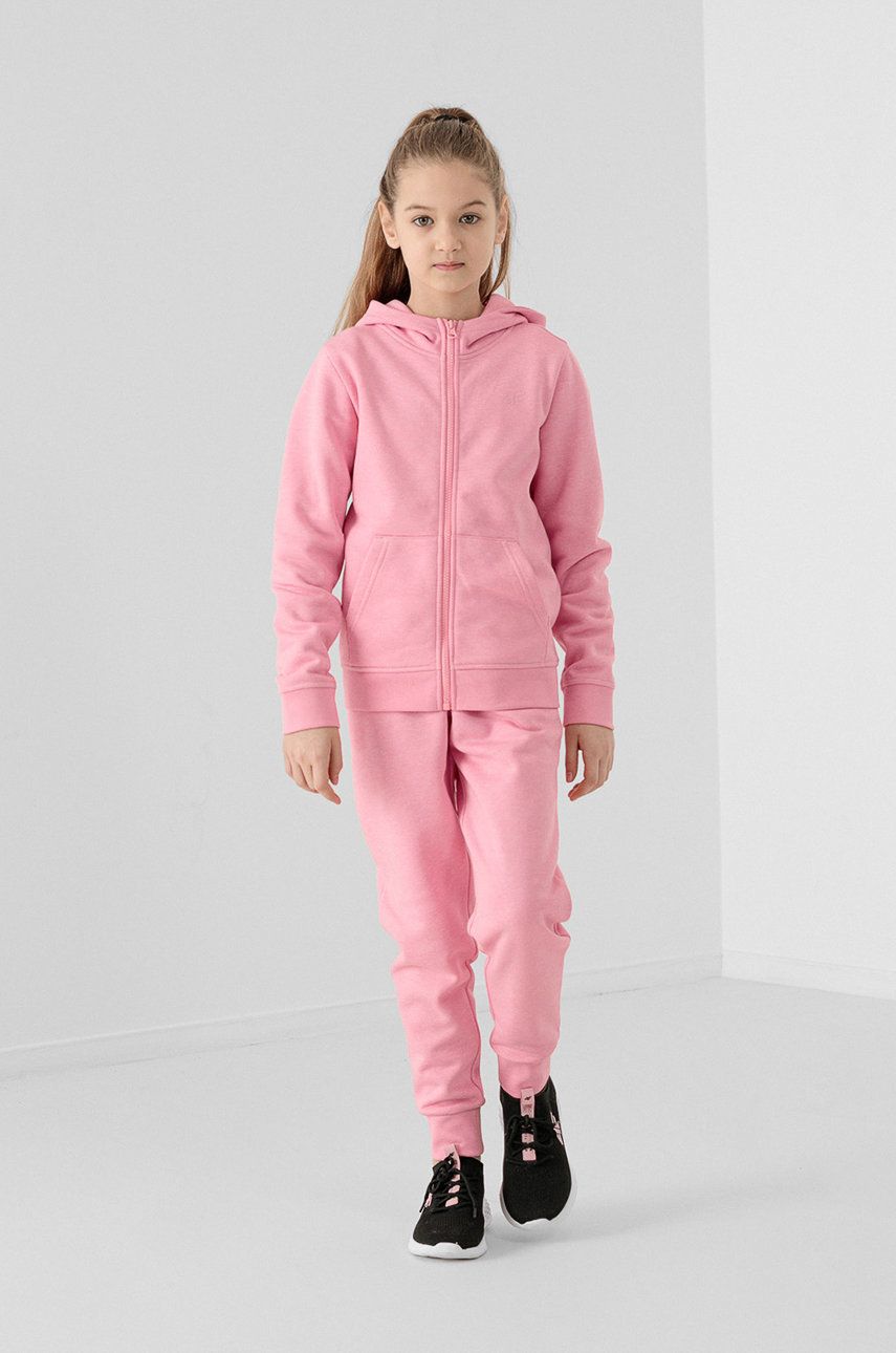 4F pantaloni de trening pentru copii culoarea roz neted
