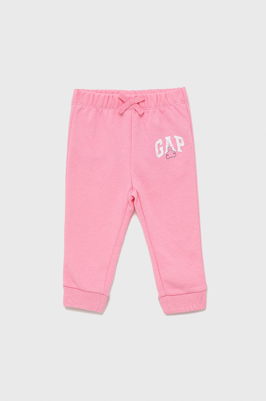 GAP pantaloni copii culoarea roz, cu imprimeu