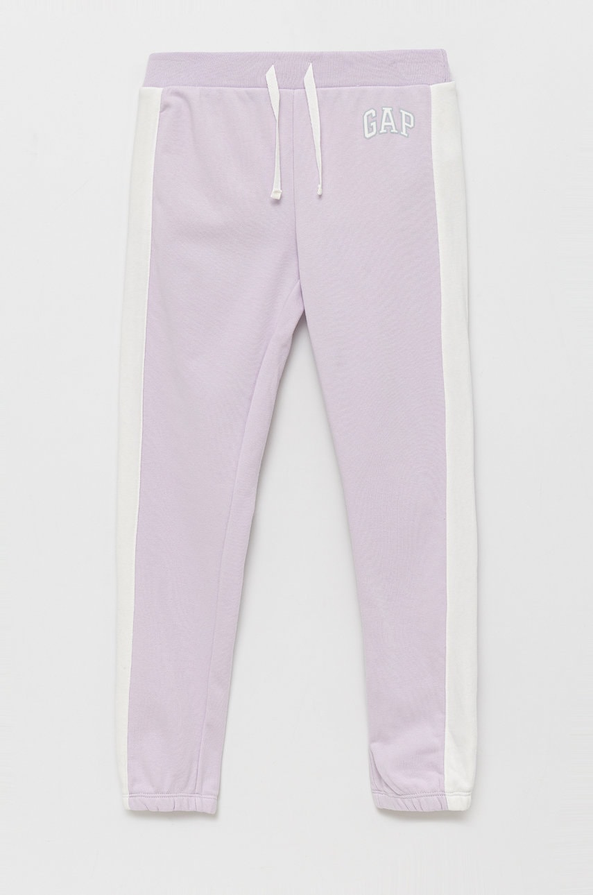 Gap pantaloni copii culoarea violet, cu imprimeu