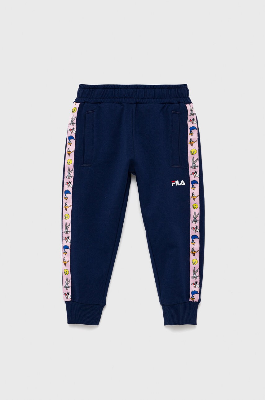 Fila pantaloni de trening pentru copii culoarea albastru marin, cu imprimeu