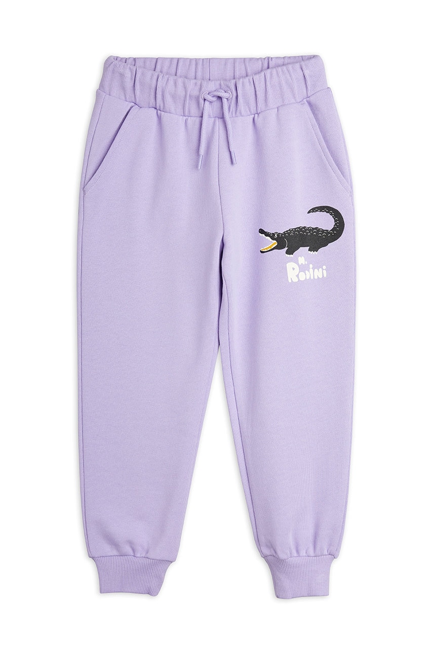 Mini Rodini pantaloni de trening pentru copii culoarea violet, cu imprimeu