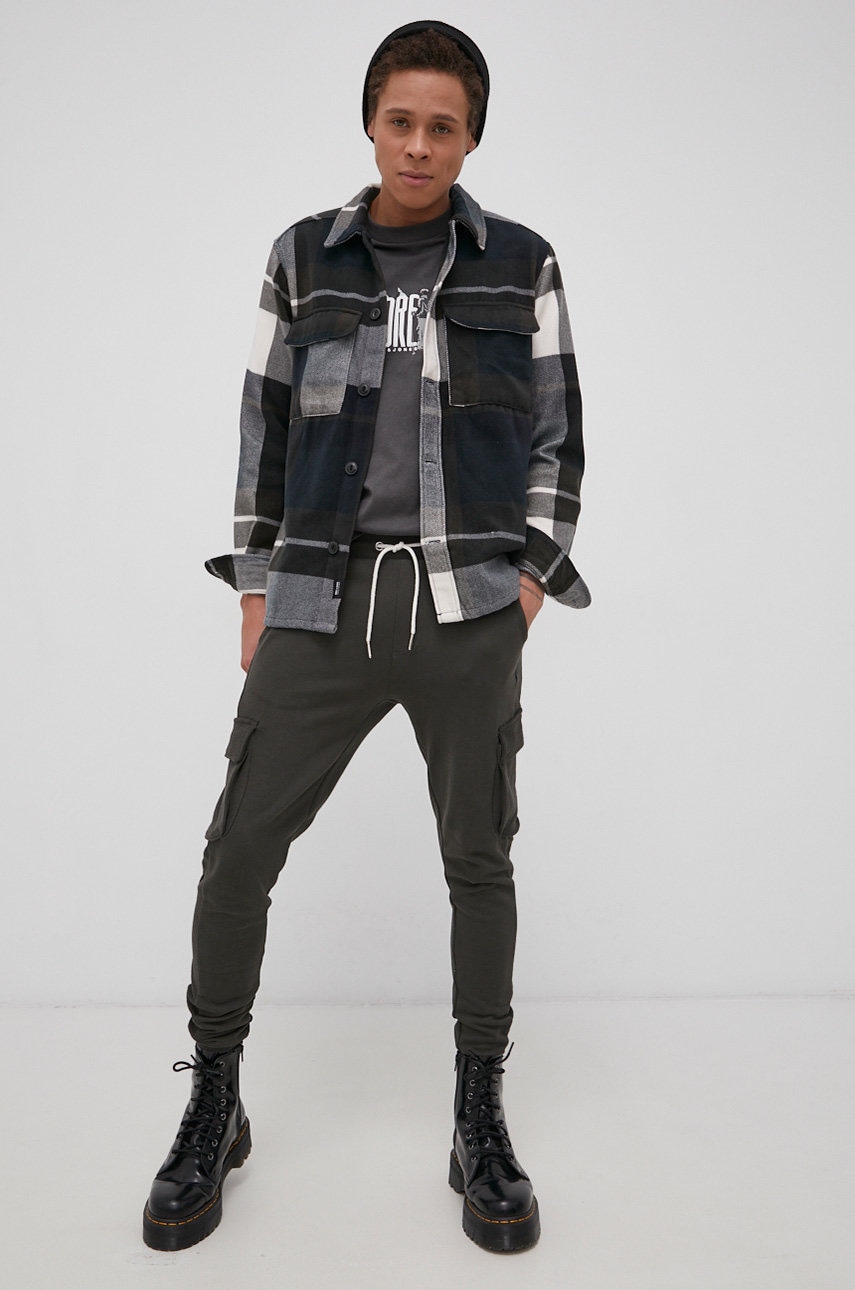 Only & sons pantaloni bărbați, culoarea verde, material neted