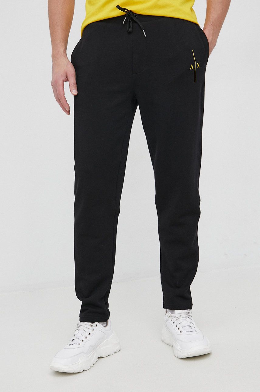Armani Exchange Spodnie bawełniane męskie kolor czarny z nadrukiem