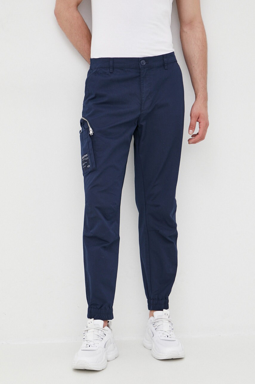 Armani exchange pantaloni barbati, culoarea albastru marin