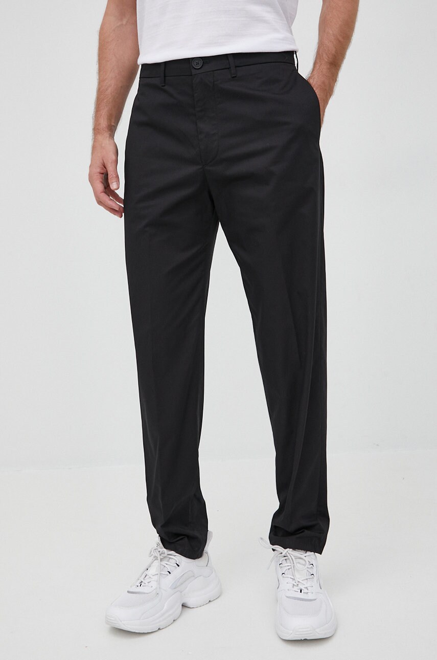 Armani exchange pantaloni de bumbac barbati, culoarea negru, mulata