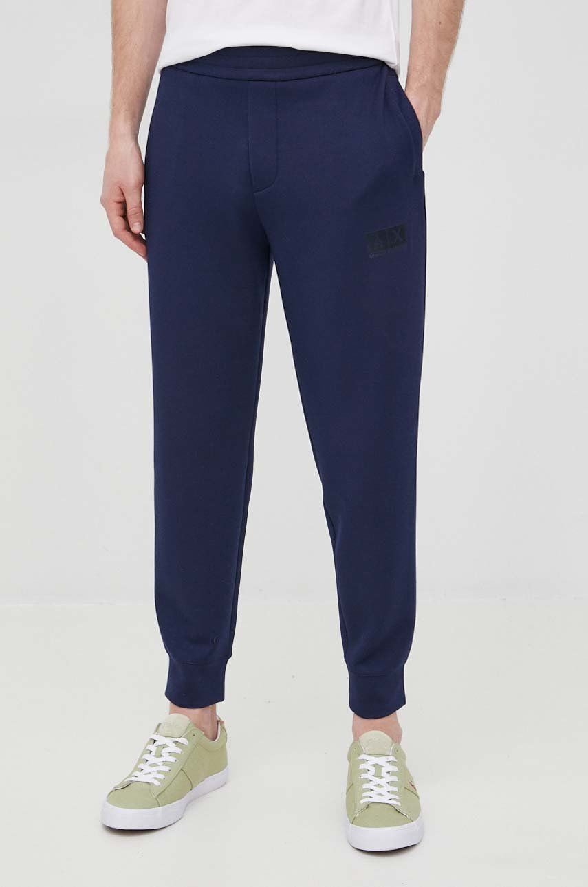 Armani Exchange pantaloni barbati, culoarea albastru marin, neted