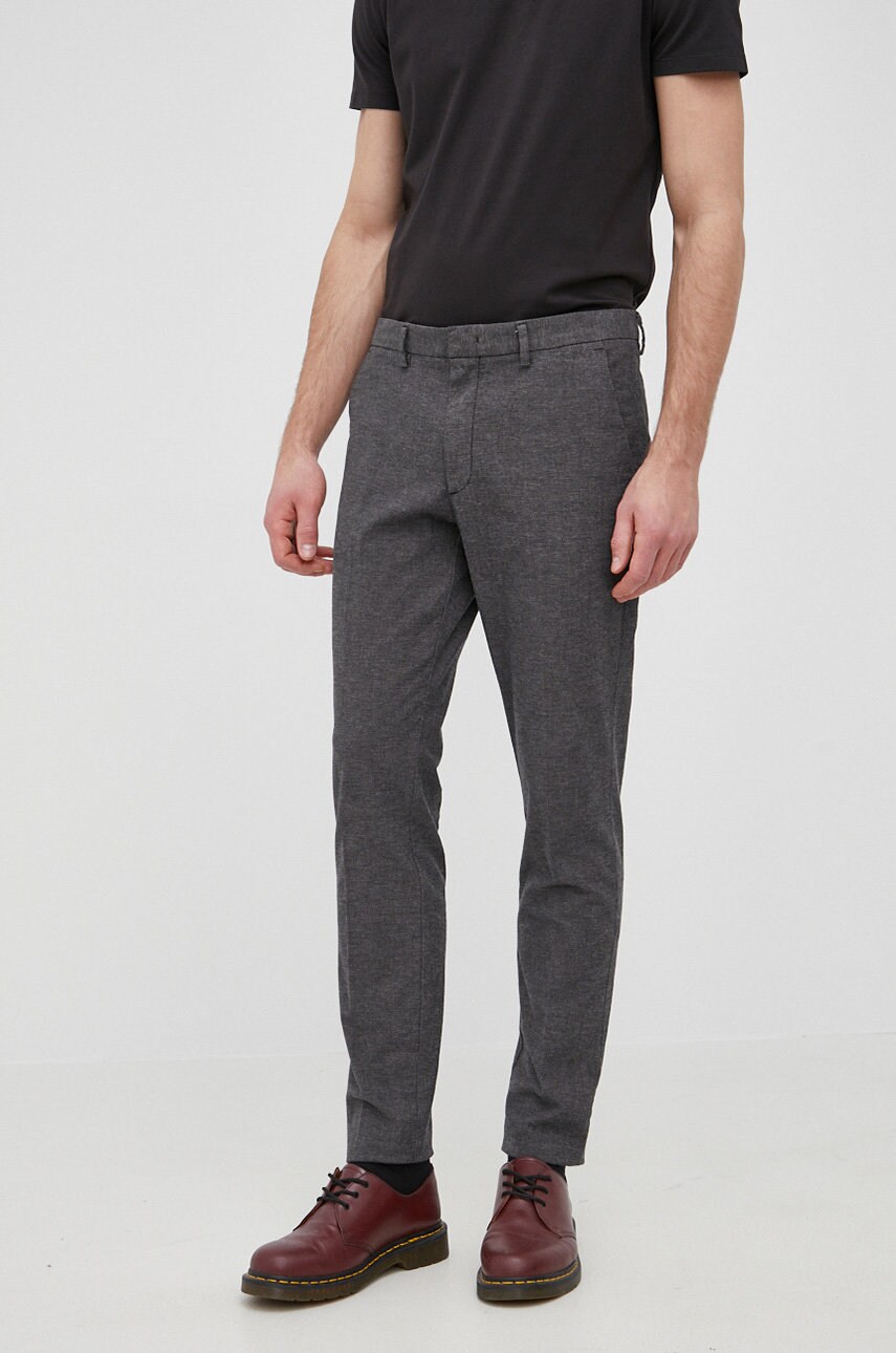 Boss pantaloni barbati, culoarea gri, mulata