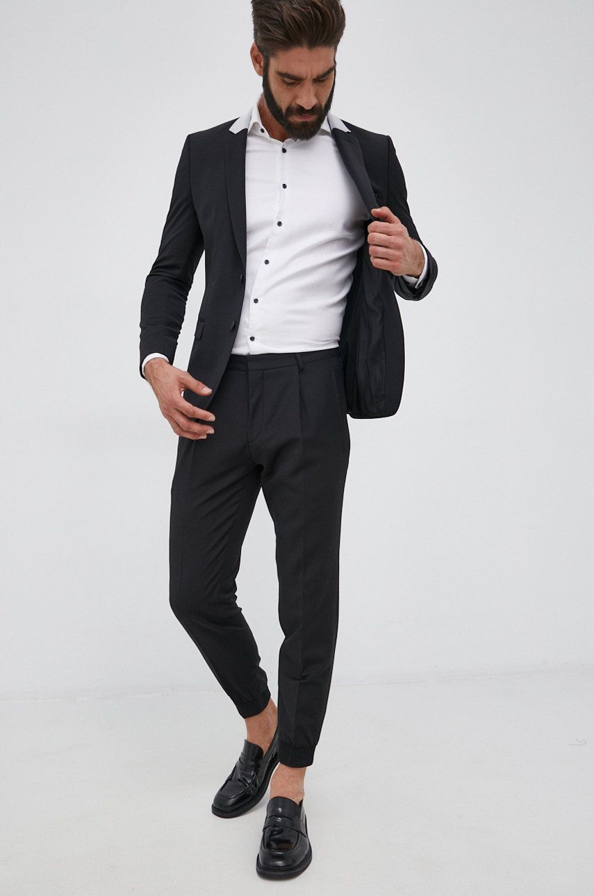 Hugo Spodnie wełniane męskie kolor czarny proste
