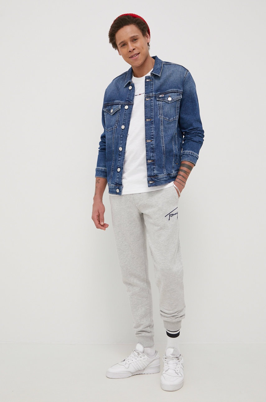 

Штани Tommy Jeans чоловіче колір сірий з аплікацією