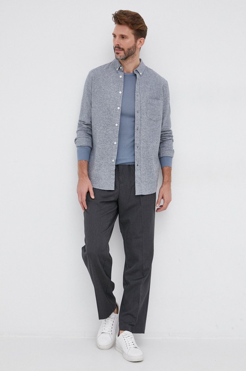 Kalhoty s příměsí vlny Samsoe Samsoe pánské, šedá barva, jednoduché - šedá -  Hlavní materiál: 