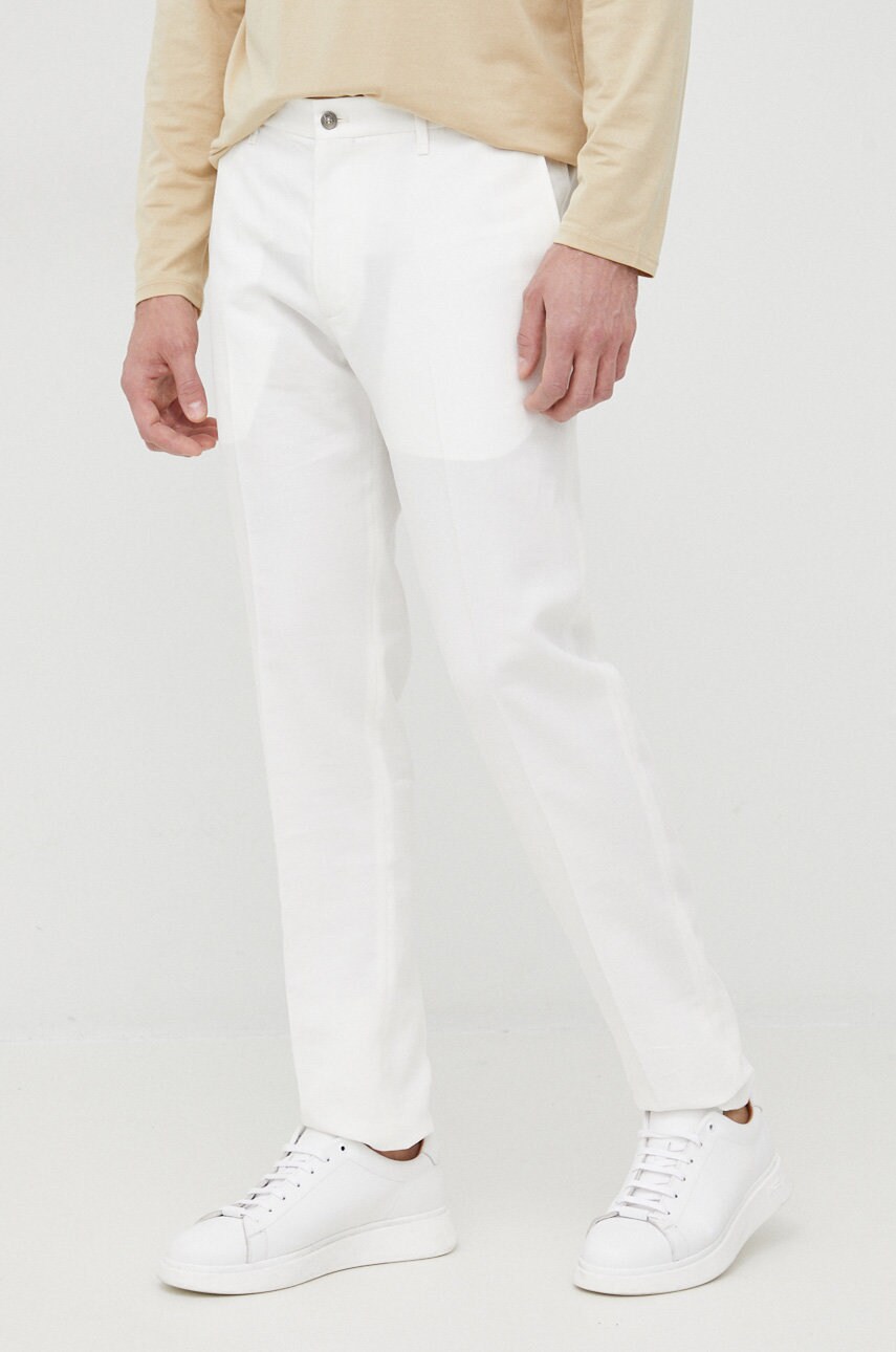 Emporio armani pantaloni barbati, culoarea alb, drept
