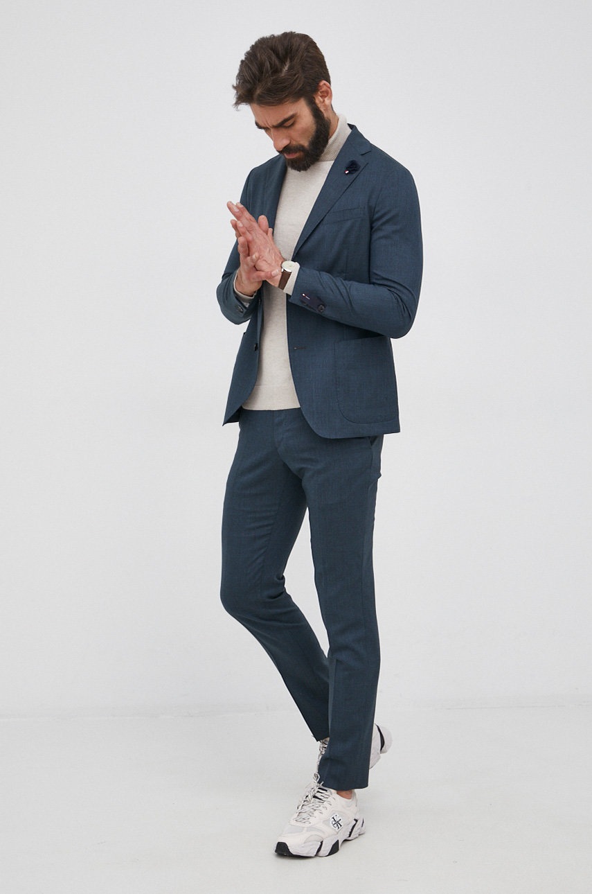 

Вовняні штани Tommy Hilfiger чоловічі колір синій облягаюче