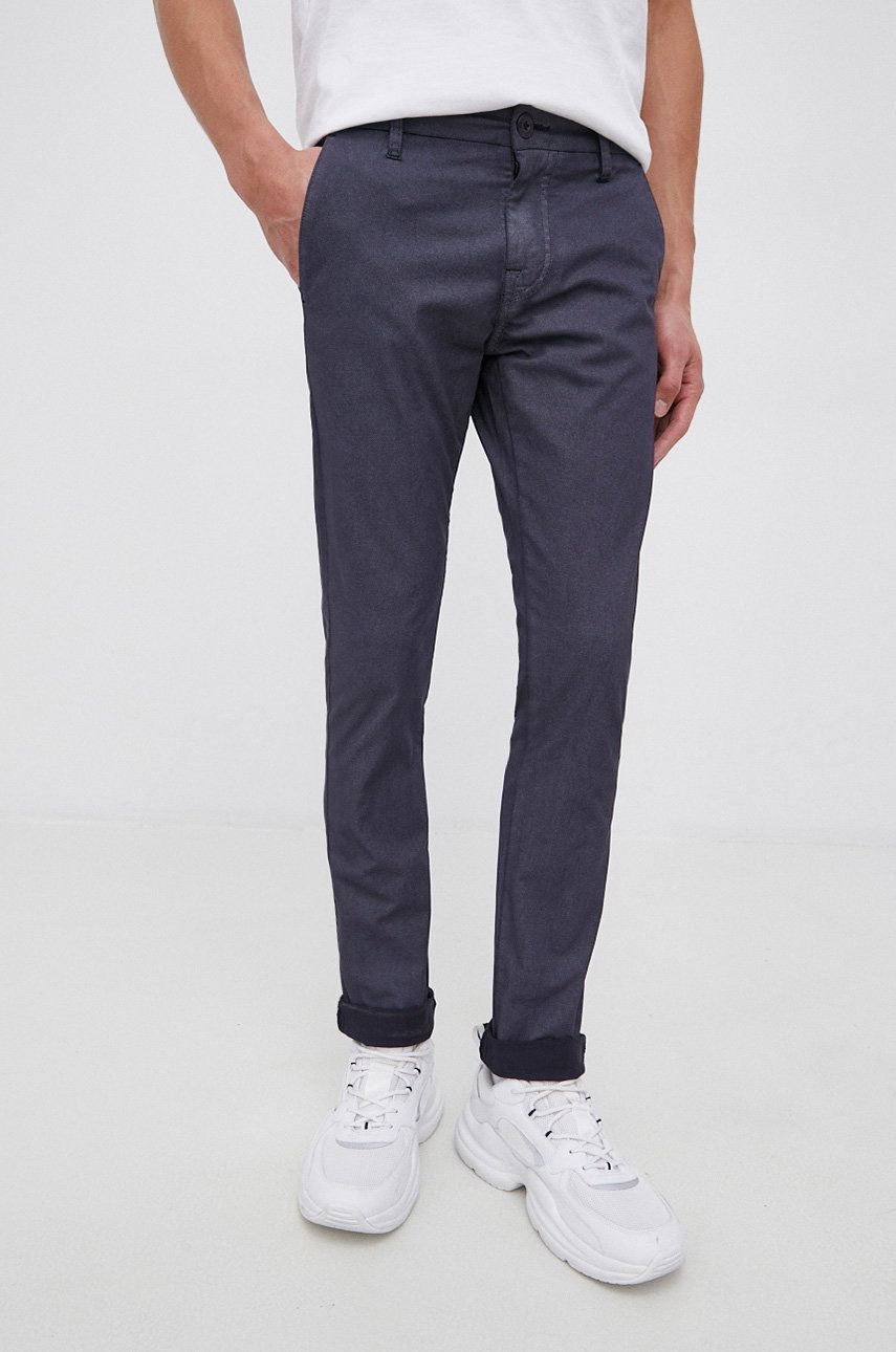 Kalhoty Guess pánské, tmavomodrá barva, přiléhavé - námořnická modř -  97% Bavlna