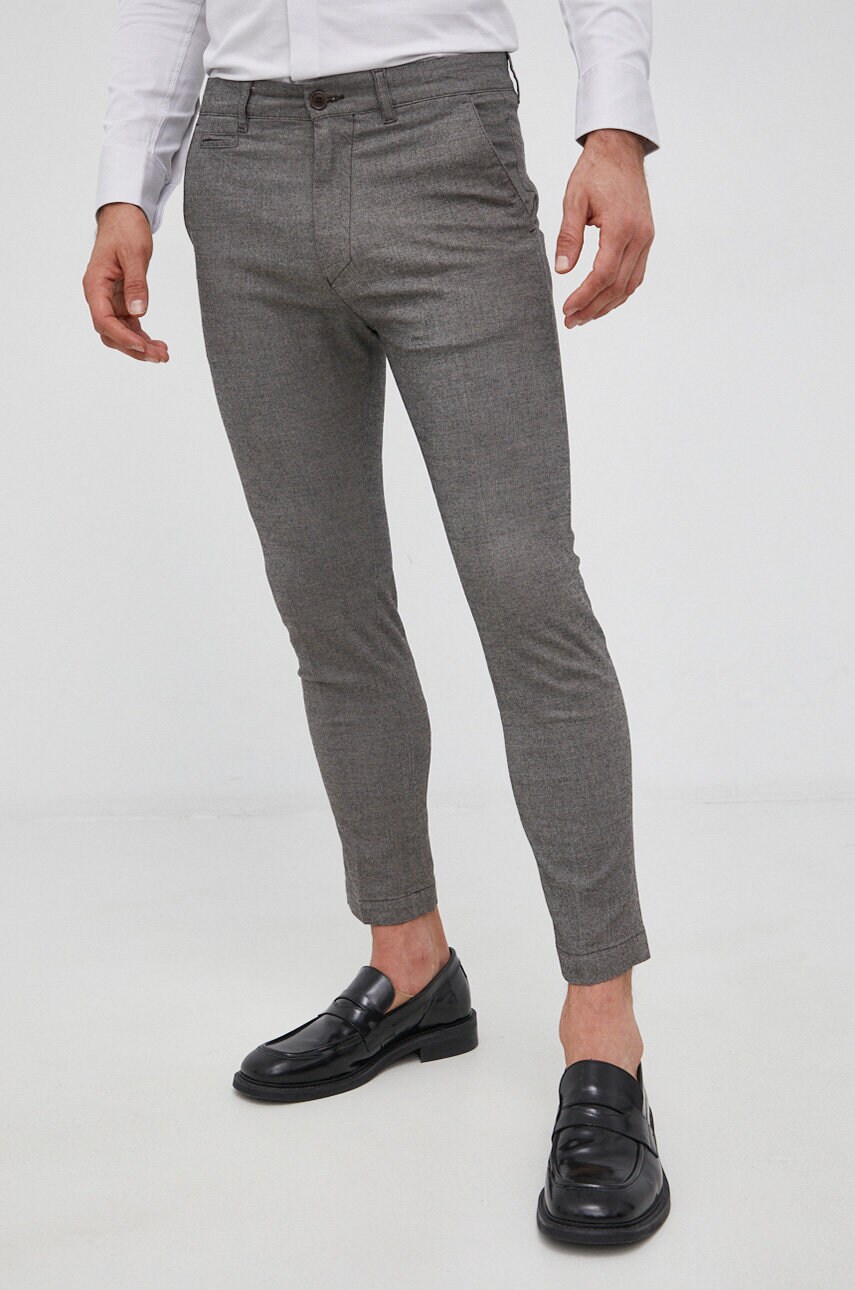 Drykorn pantaloni krew bărbați, culoarea gri, model drept