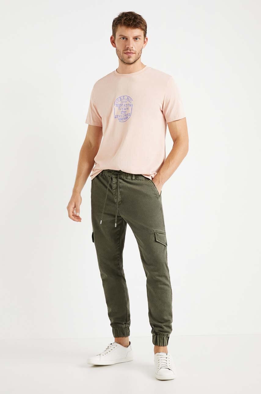 Desigual Pantaloni Barbati, Culoarea Verde, Jogger