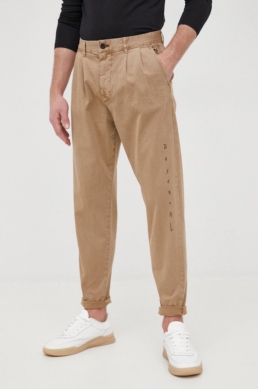 Desigual Pantaloni Barbati, Culoarea Bej, Drept