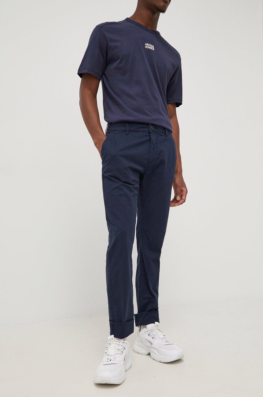 Tom tailor pantaloni barbati, culoarea albastru marin, drept