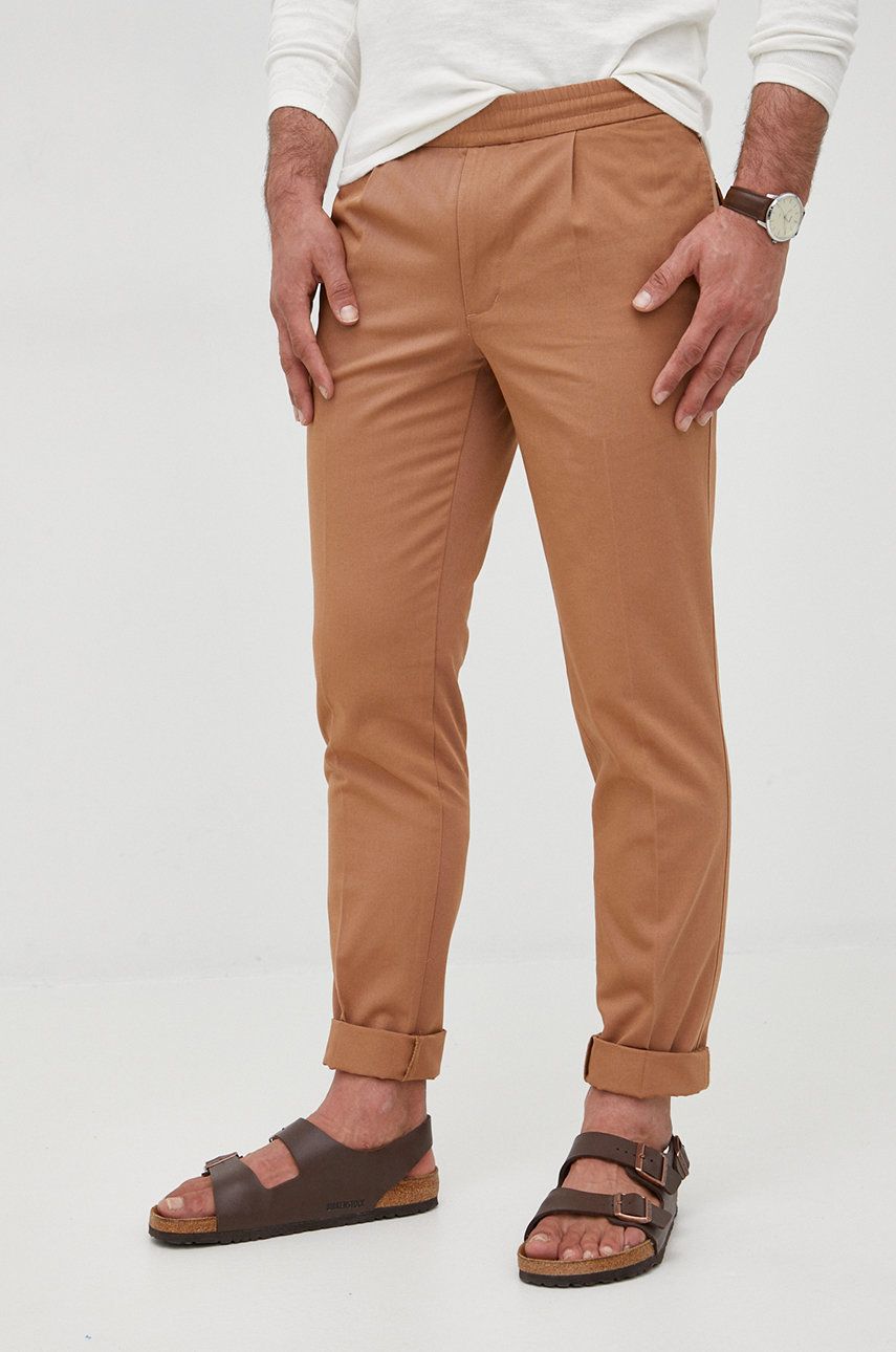 Bavlnené nohavice Tommy Hilfiger pánske, hnedá farba, rovné
