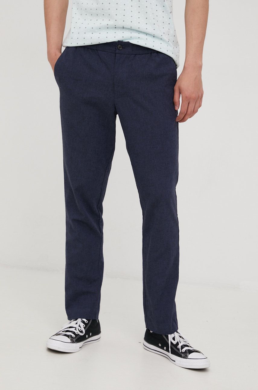 Premium by Jack&Jones spodnie lniane męskie kolor granatowy proste