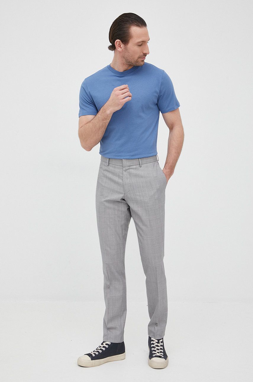Kalhoty s příměsí vlny Tiger Of Sweden pánské, šedá barva, jednoduché - šedá -  55% Polyester