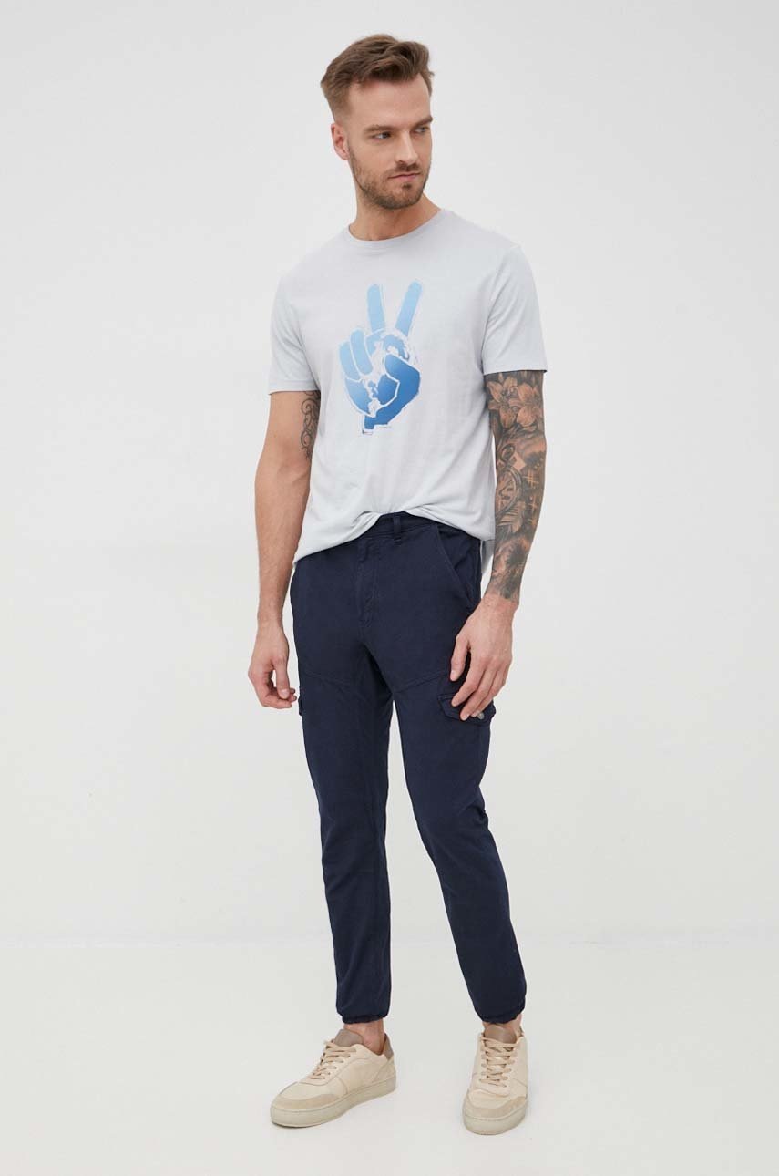 

Брюки с примесью льна Guess мужские цвет синий jogger