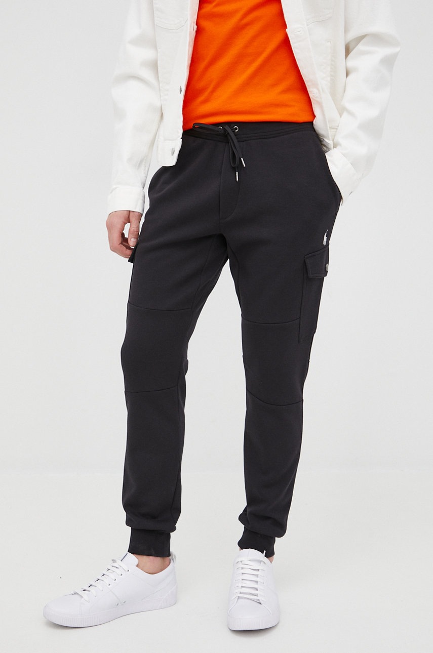 

Панталони Polo Ralph Lauren мъжко в черно с изчистен дизайн, Черен
