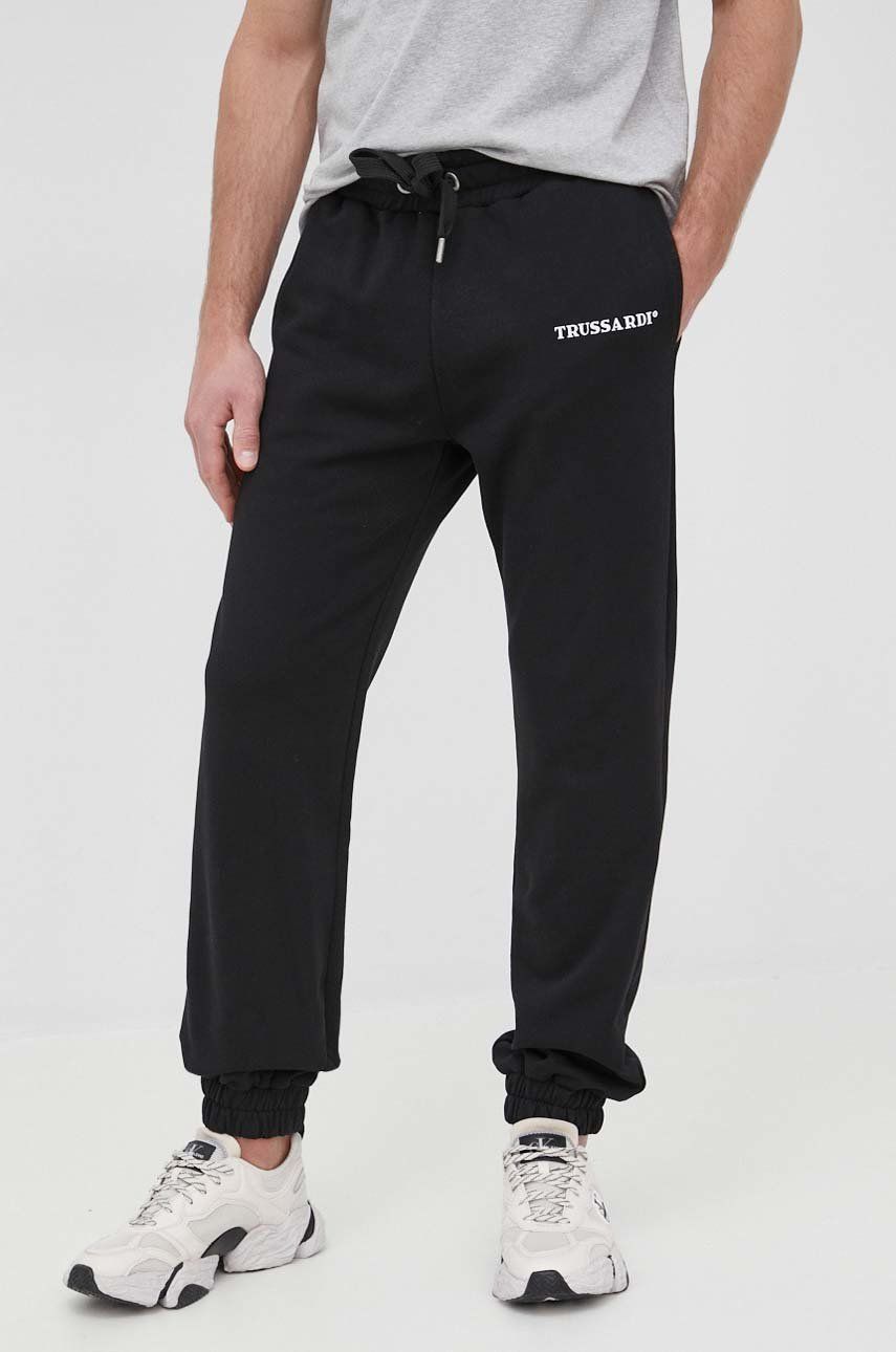 Trussardi spodnie bawełniane męskie kolor czarny melanżowe