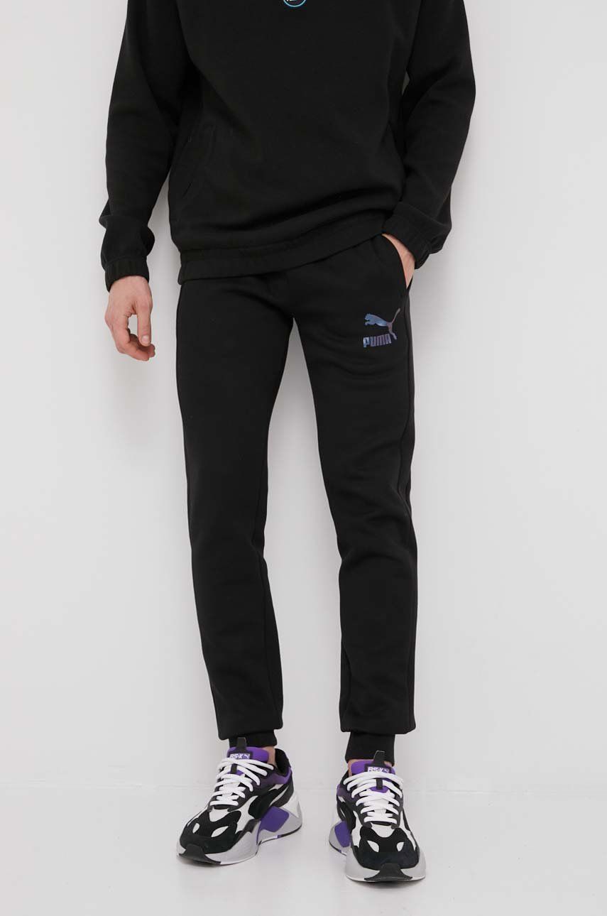 Puma pantaloni 530746 barbati, culoarea negru, cu imprimeu answear.ro