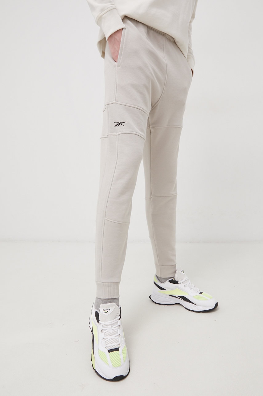 Reebok pantaloni h54336 barbati, culoarea gri, neted