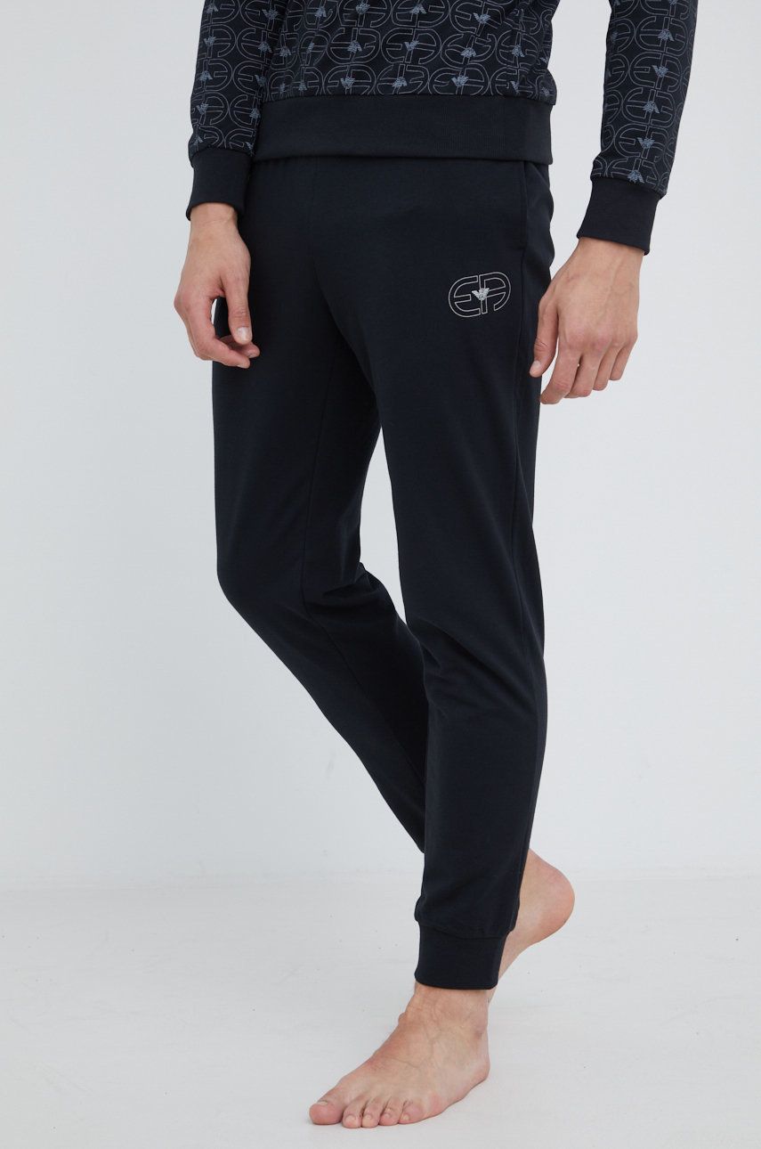 Emporio Armani Underwear pantaloni de trening barbati, culoarea negru, cu imprimeu