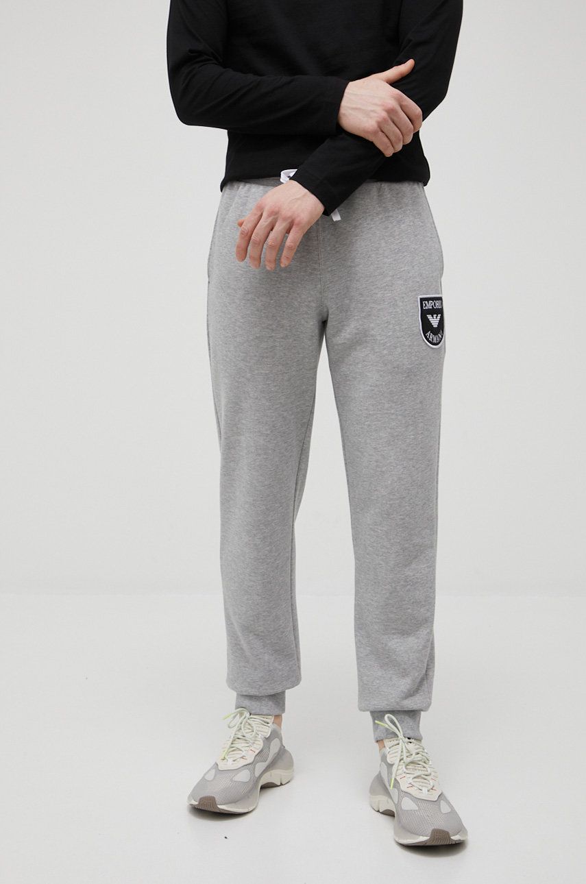 Emporio Armani Underwear pantaloni barbati, culoarea gri, cu imprimeu