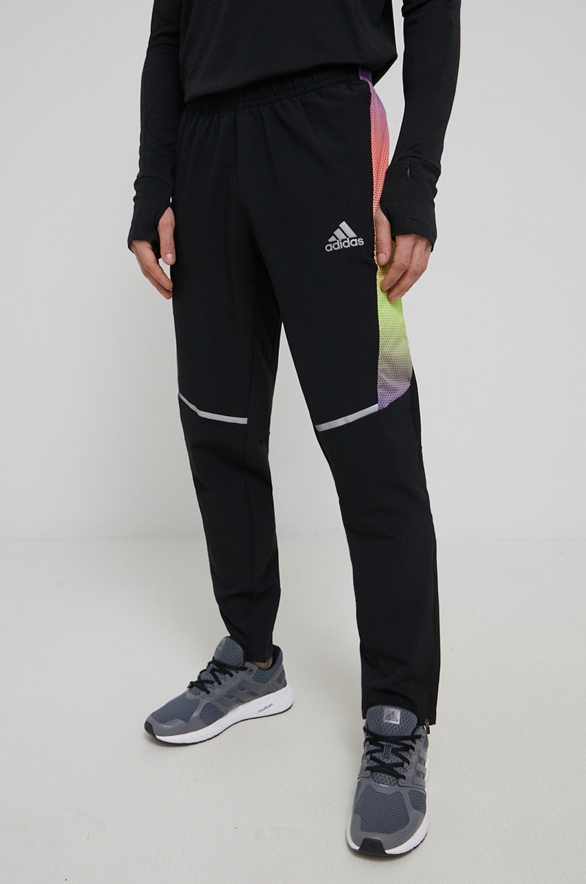 Adidas performance pantaloni de alergare barbati, culoarea negru, modelator