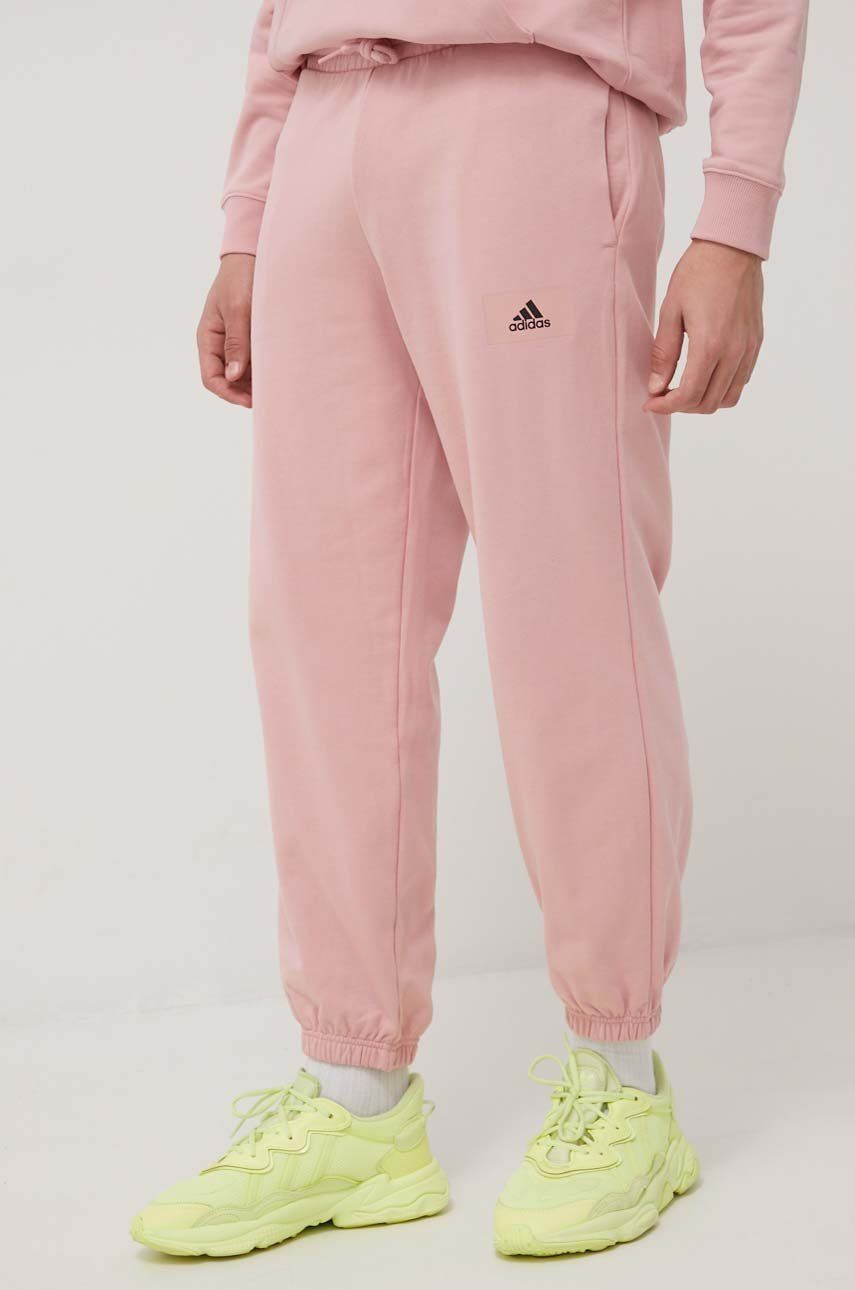 Adidas spodnie bawełniane męskie kolor różowy z nadrukiem