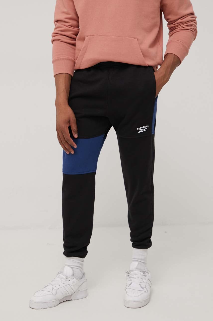Reebok pantaloni hg3191 barbati, culoarea negru, neted