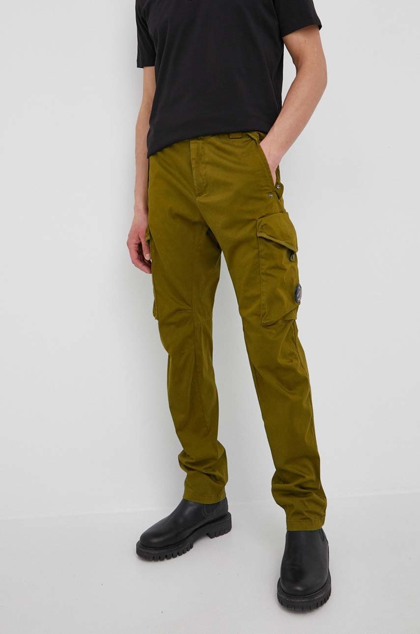 C.p. company pantaloni barbati, culoarea verde, drept