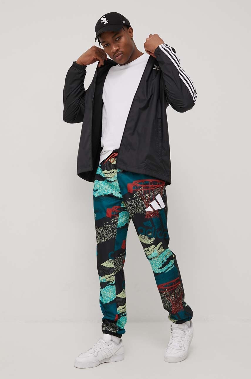 Adidas performance pantaloni h61117 barbati, culoarea negru, cu imprimeu