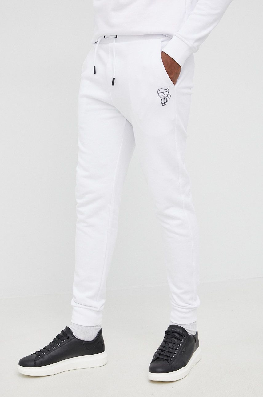 Karl Lagerfeld pantaloni barbati, culoarea alb, neted ANSWEAR