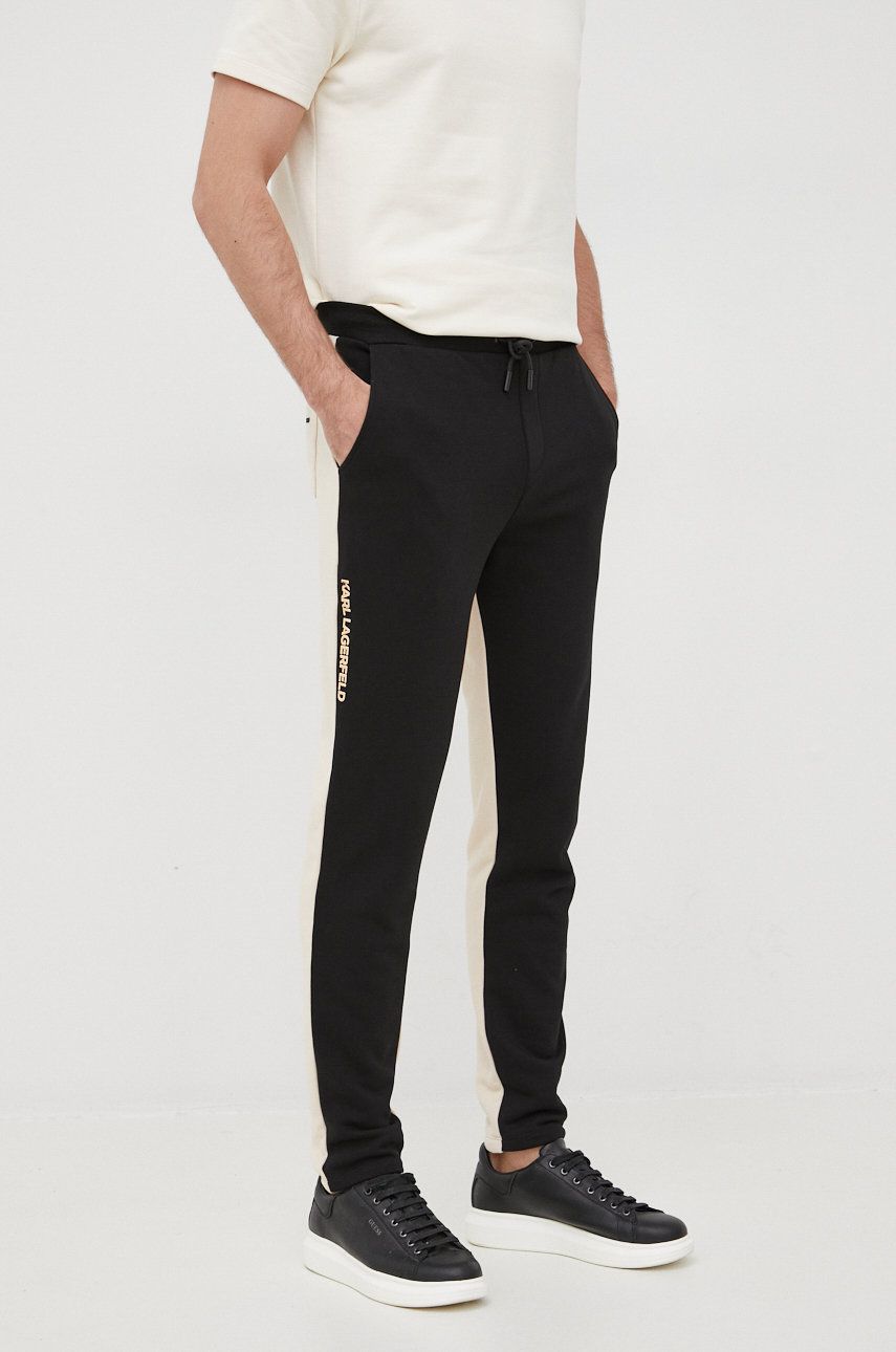 Karl Lagerfeld pantaloni de trening barbati, culoarea negru, modelator