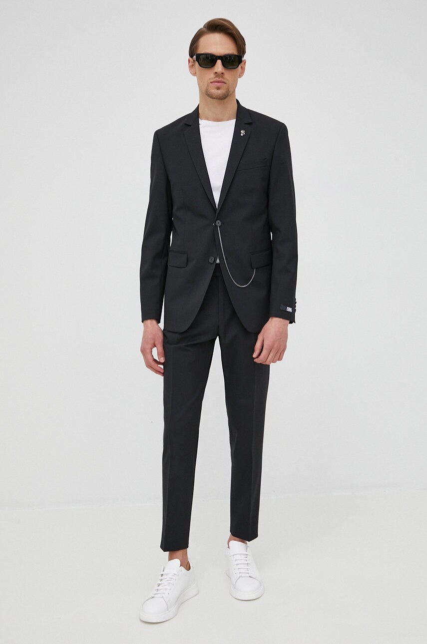 Karl lagerfeld pantaloni de lana barbati, culoarea negru, drept
