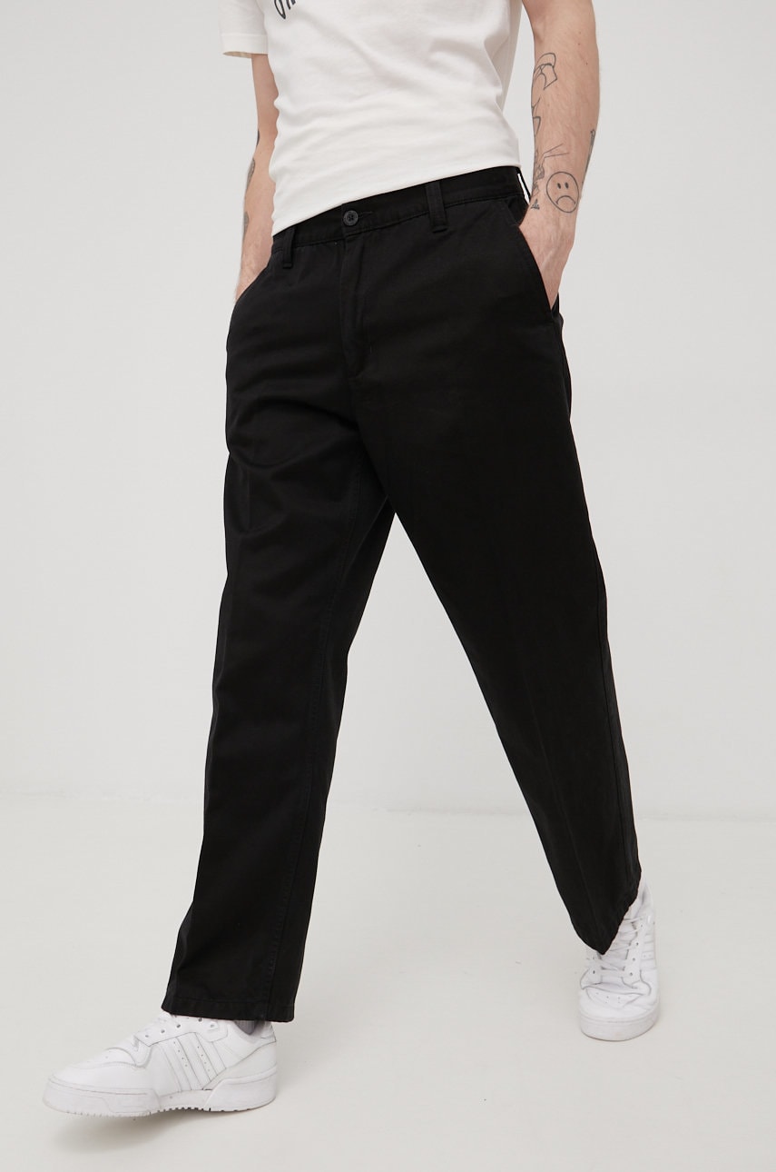 Dr. denim pantaloni de bumbac barbati, culoarea negru, drept