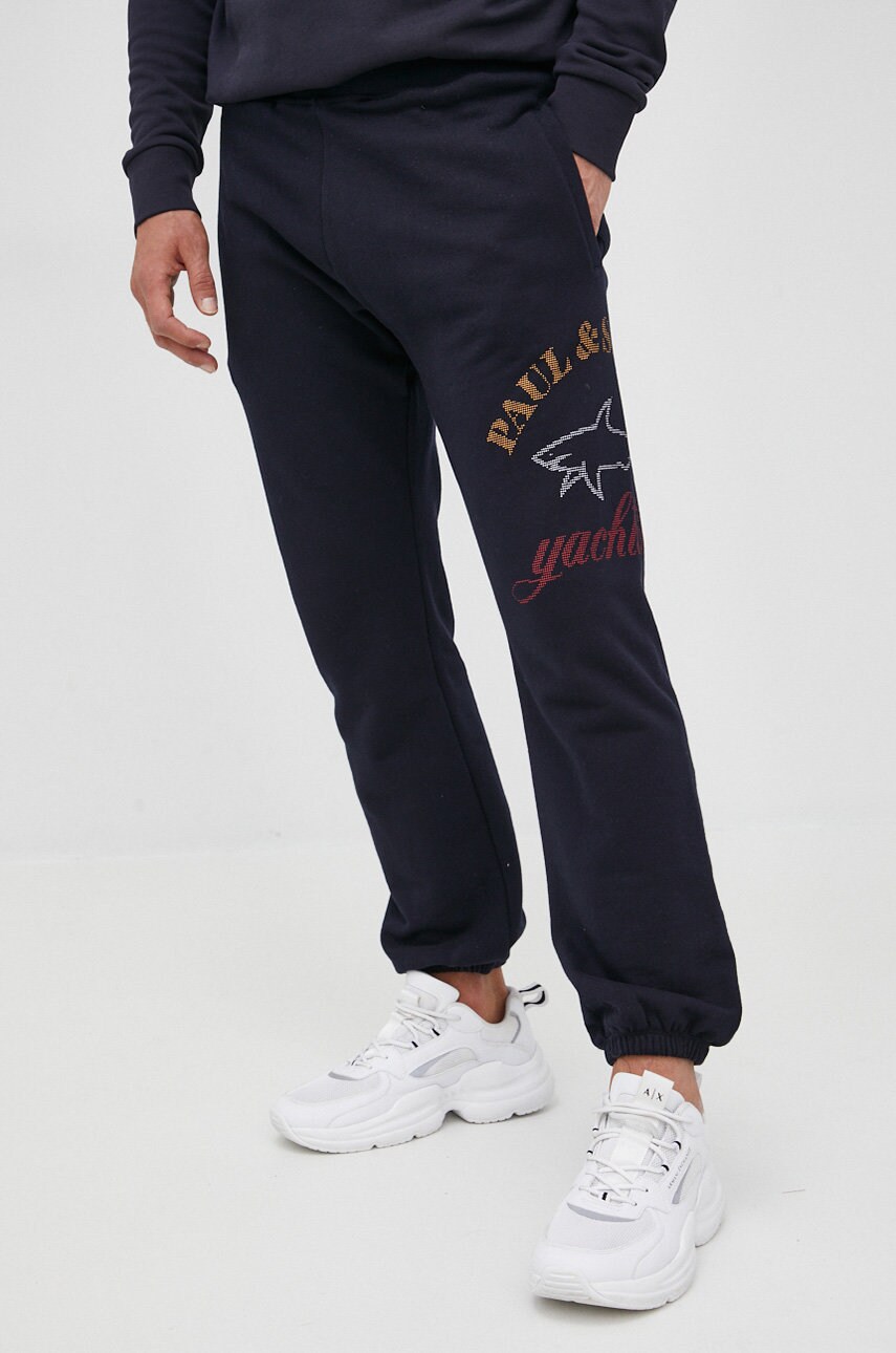 Paul&shark pantaloni de bumbac barbati, culoarea albastru marin, cu imprimeu
