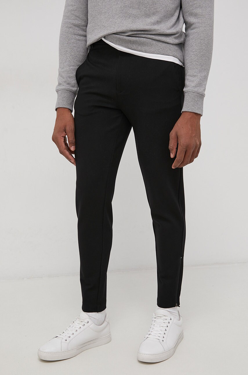 Bruuns bazaar pantaloni politan bărbați, culoarea negru, mulat