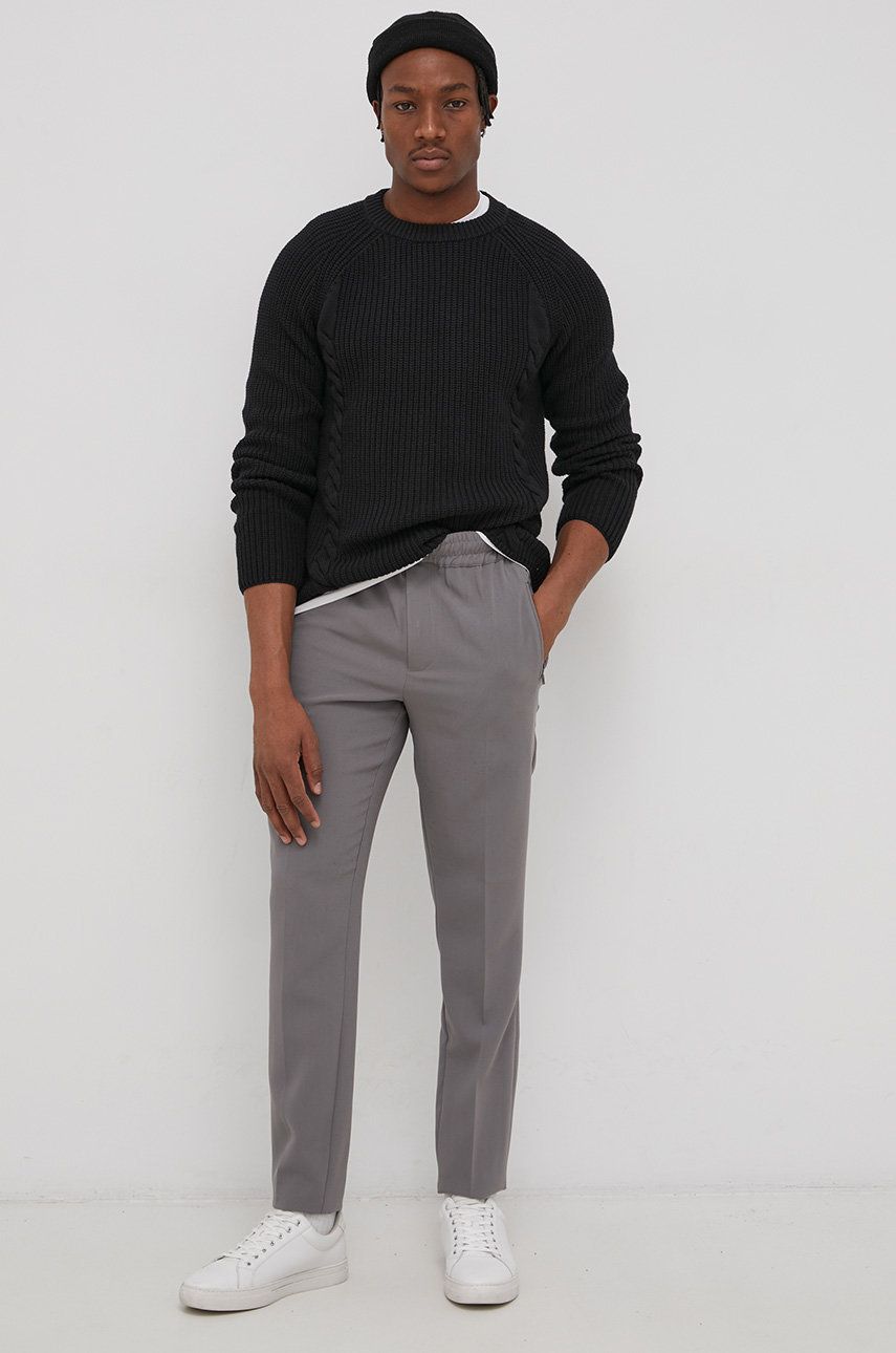 Bruuns Bazaar Pantaloni Charlie Eddie bărbați, culoarea gri, mulat answear.ro imagine 2022 reducere