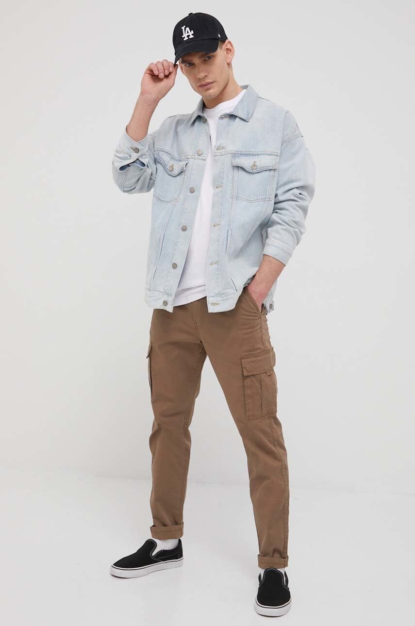 Solid pantaloni barbati, culoarea maro, cu fason cargo